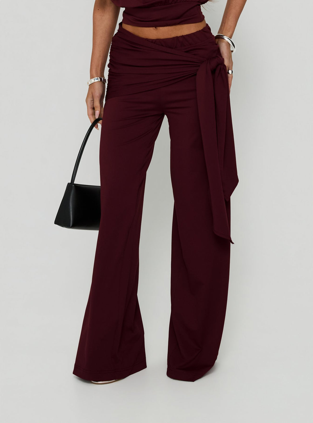 Hadlia Tie Waist Pants Burgundy Petite