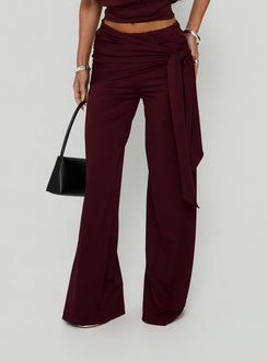 Hadlia Tie Waist Pants Burgundy Petite