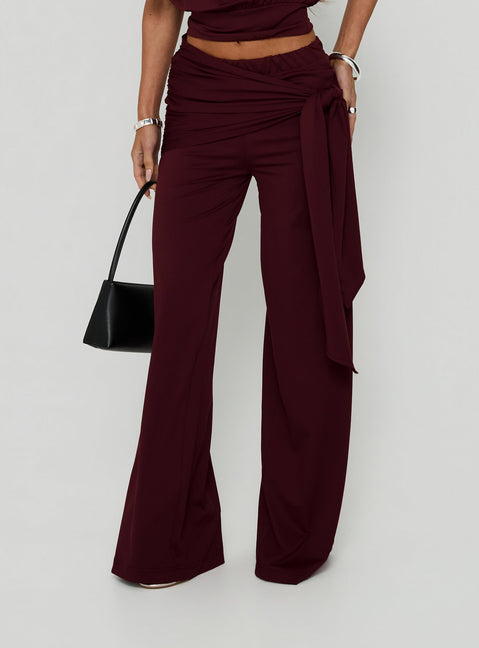 Hadlia Tie Waist Pants Burgundy Petite