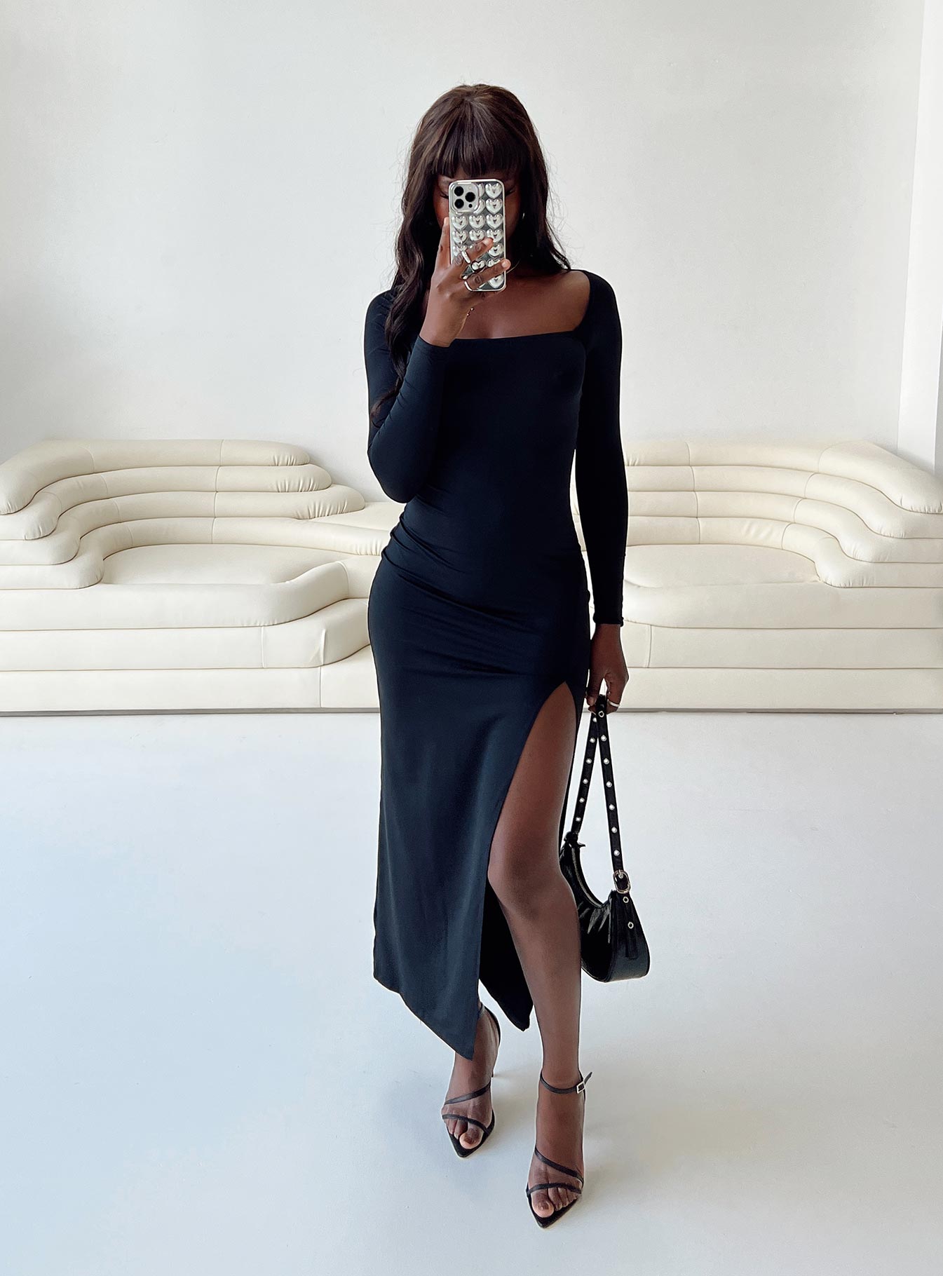 Hayward long sleeve midi dress black