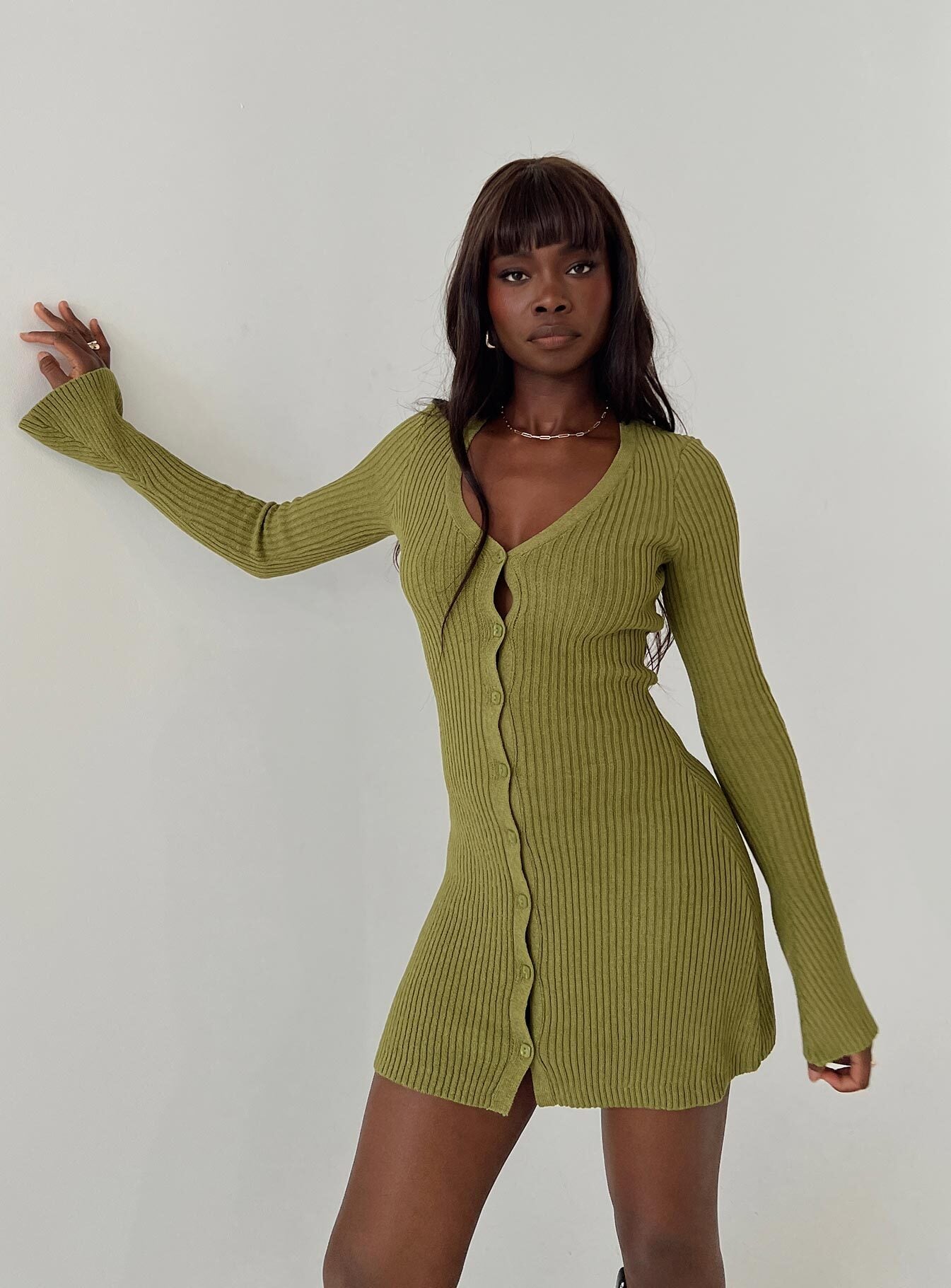 Waldin Long Sleeve Mini Dress Olive