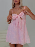 front view of model wearing Princess Polly Granno Mini Dress Pink Sweetheart Neckline 