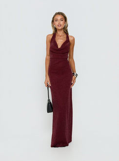 Wild Bunch Cowl Neck Backless Maxi Dress Burgundy