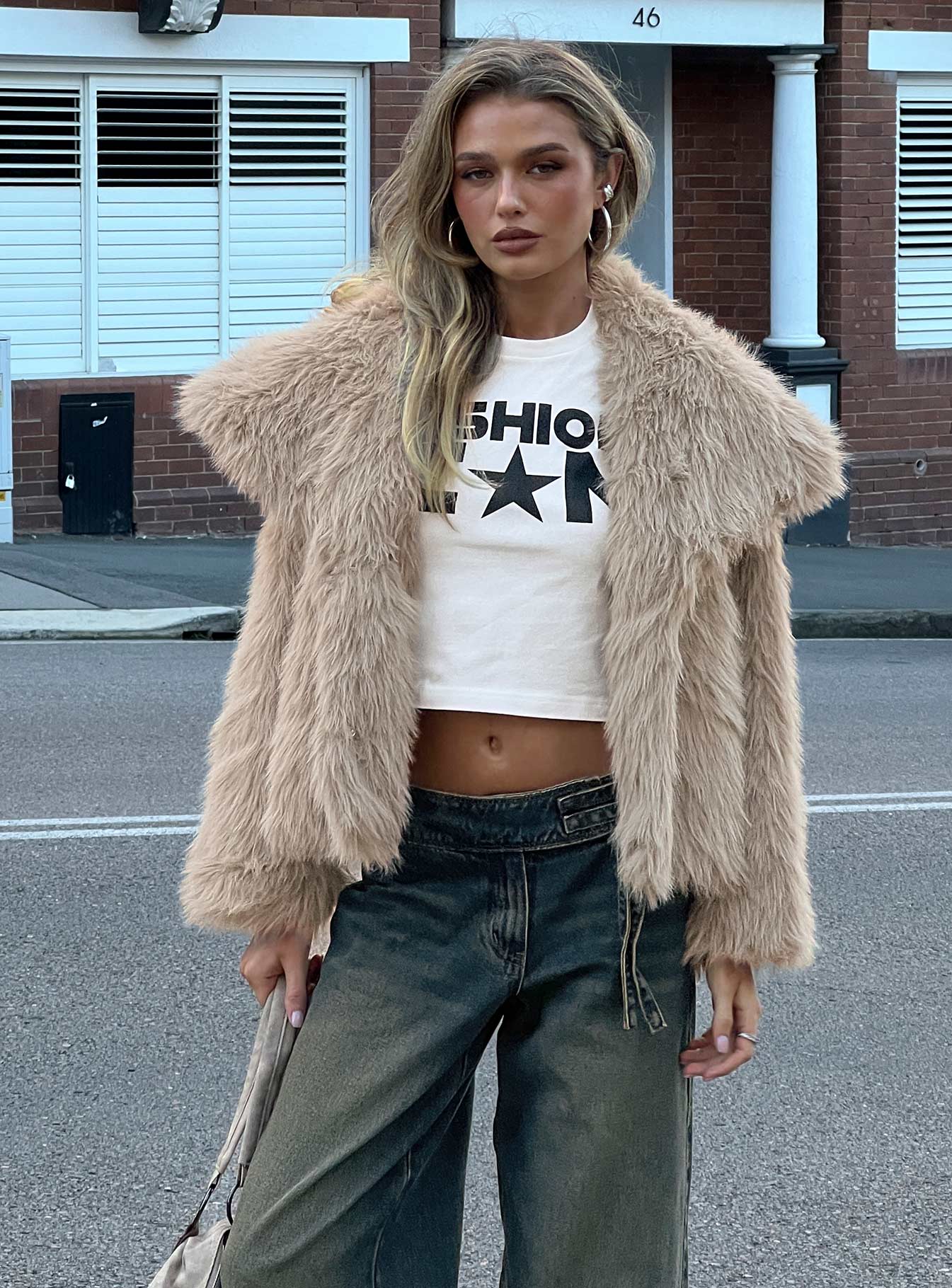 Wayland Faux Fur Jacket Grey | Princess Polly
