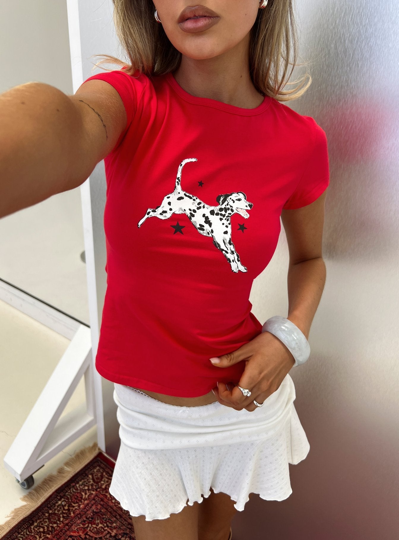 Dalmation Love Graphic Baby Tee Red