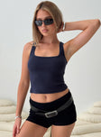 Baseline Square Neck Rib Tank Top Navy