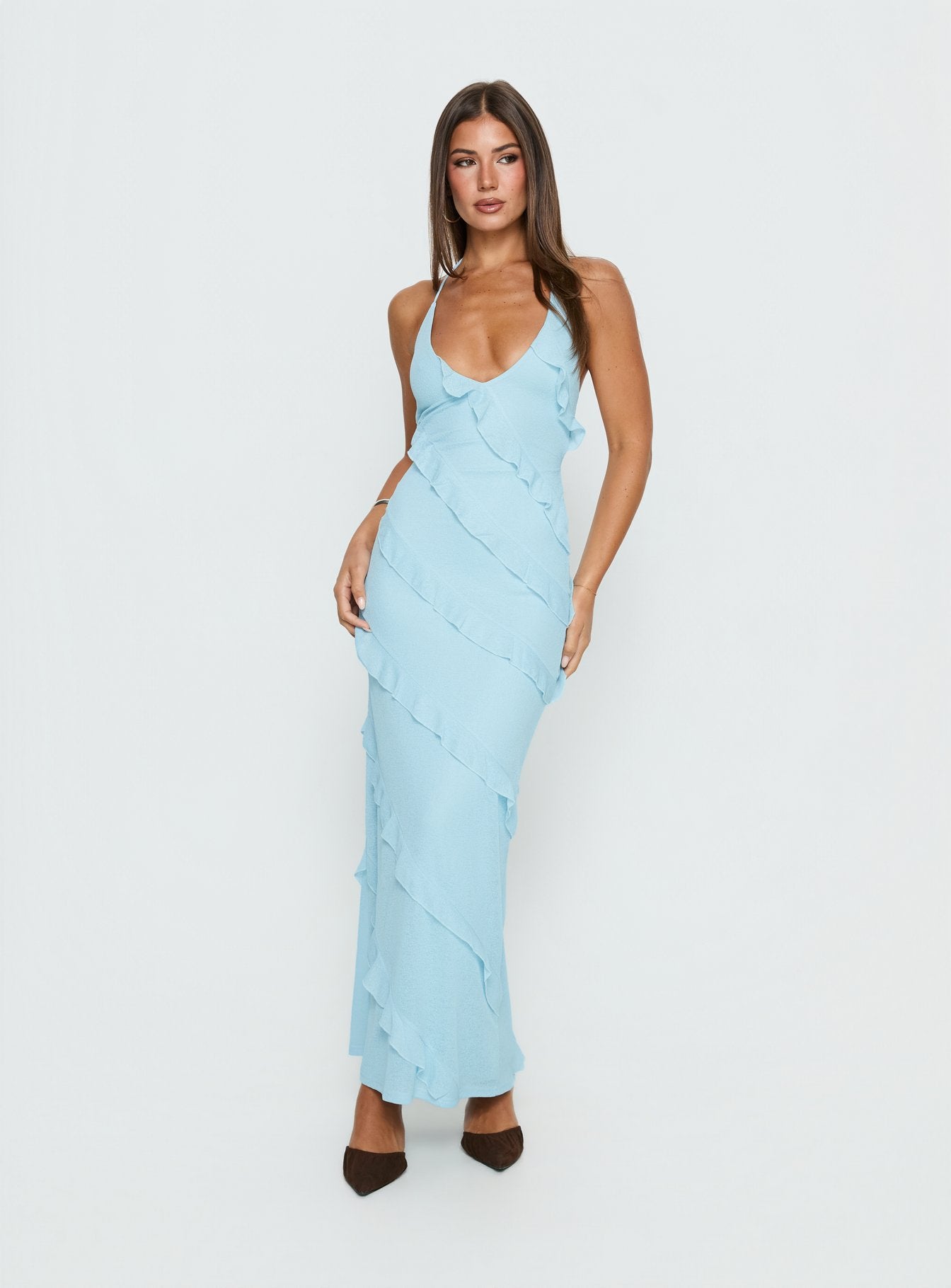 halter black dress backless Maxi US Size:0 Sustainable collection Frida is a captivating FeatherFit™-Air Peekaboo Cut-Out Pocket