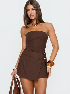 Rynara Strapless Beaded Mini Dress Chocolate