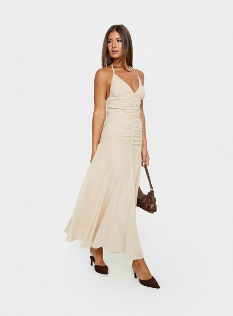 Carlisla Ruched Halter Maxi Dress | Yellow | Womens