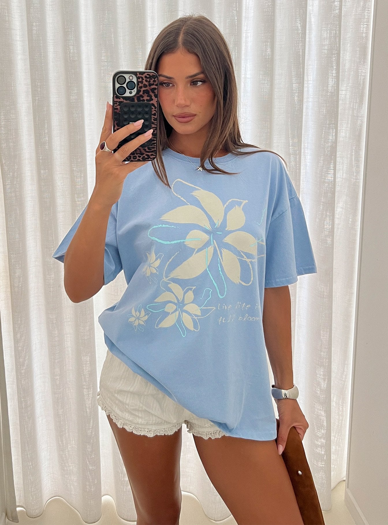 Full Bloom Oversized Graphic Tee Washed Blue | Princess Polly