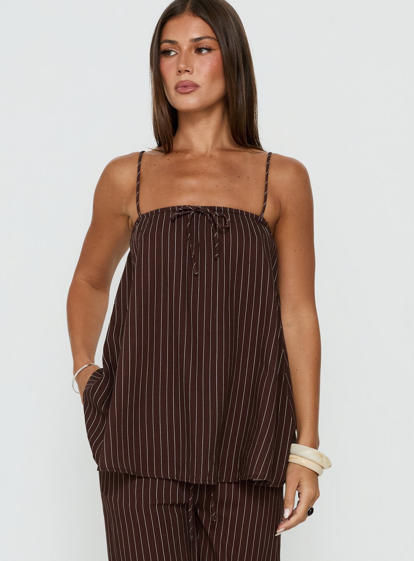 Amibella Boxy Cami Top Brown / Cream Stripe | Princess Polly