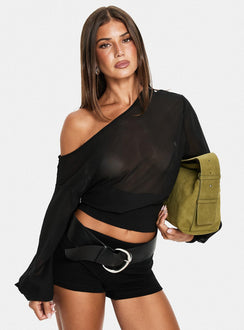 Idalina Slouchy Chiffon Top Black