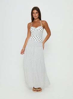 Marguerite Halter Maxi Dress White Polka Tall