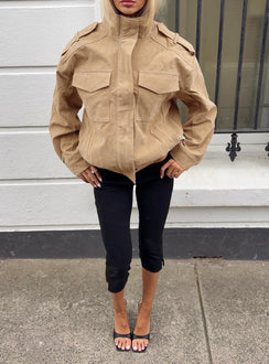 Double Life Funnel Neck Cargo Jacket Beige Petite
