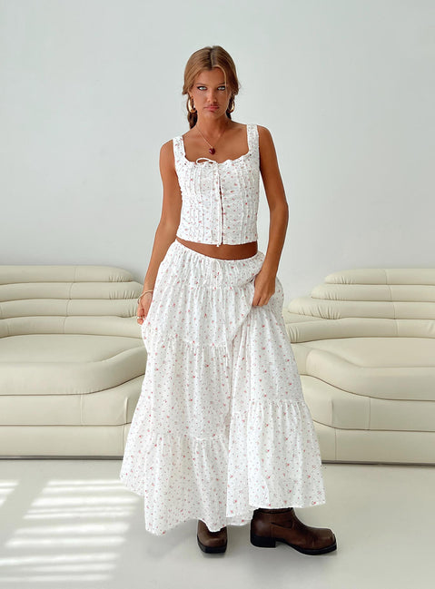 Cherry On Top Maxi Skirt White Floral | Princess Polly Cherry On Top Maxi Skirt White Floral | Princess Polly