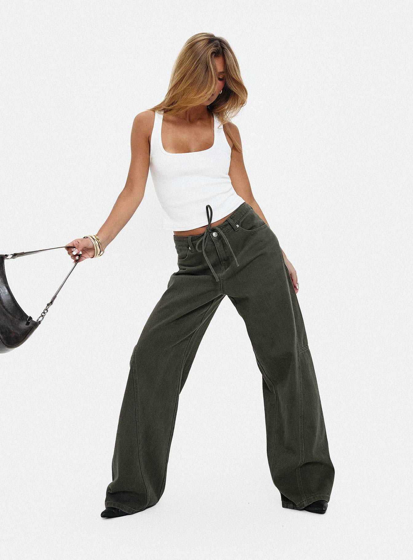 Bruiser Tie Waist Jeans Green | Princess Polly