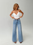 front view of model wearing Princess Polly Colemane Mid Rise Denim Jeans Angel Blue High Waisted 