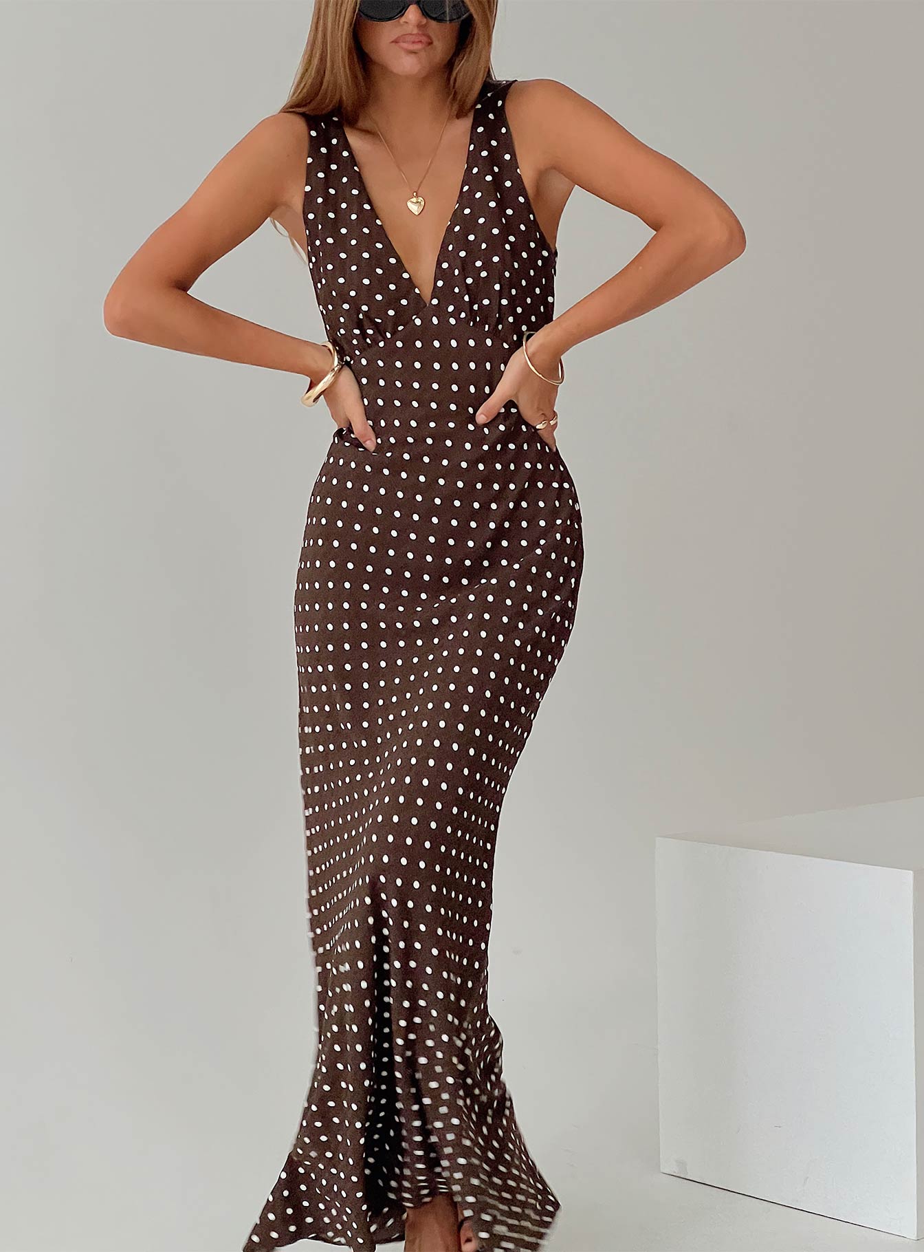 Nellie maxi dress brown polka dot