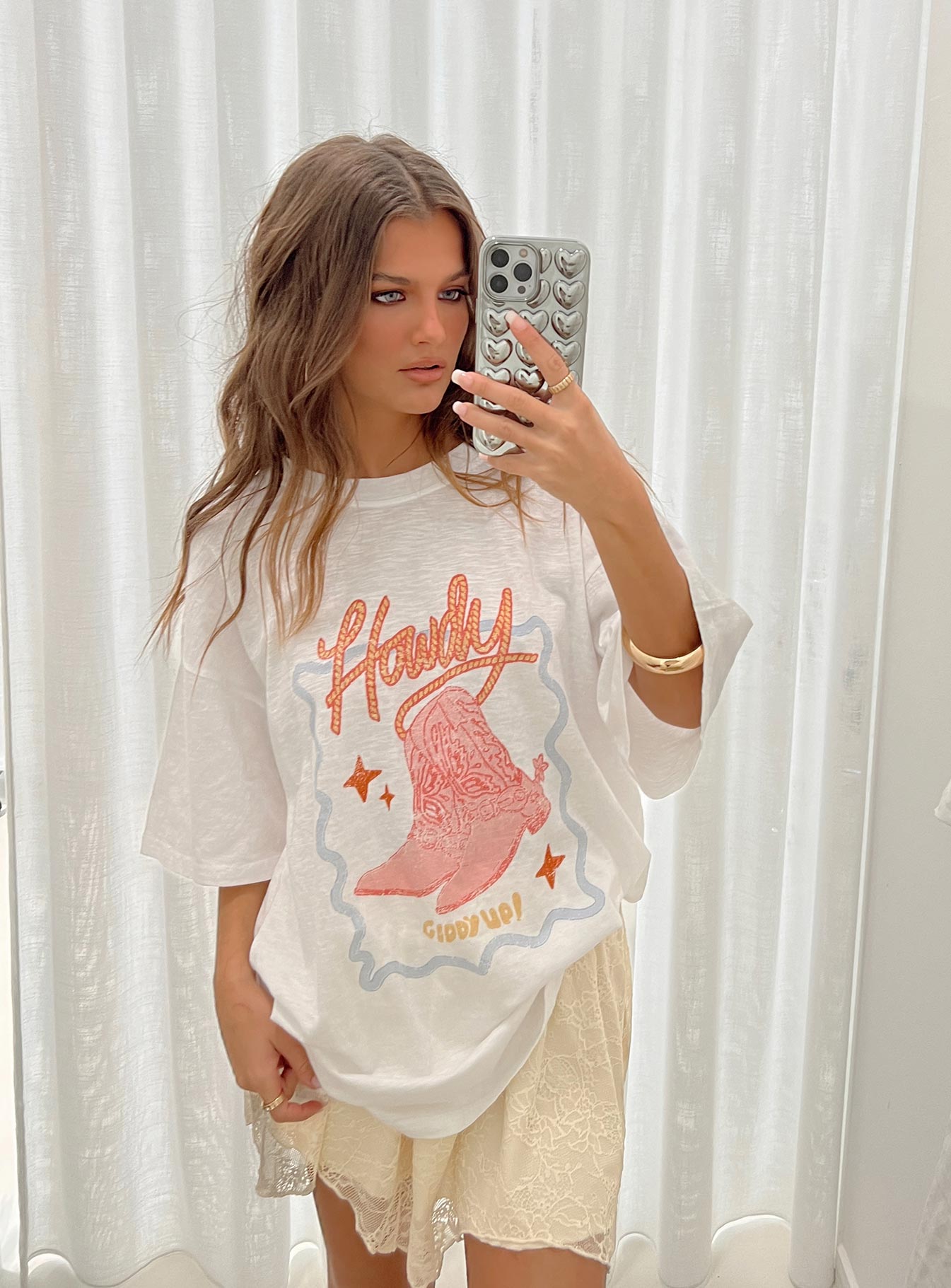 Howdy Oversized Tee White Multi