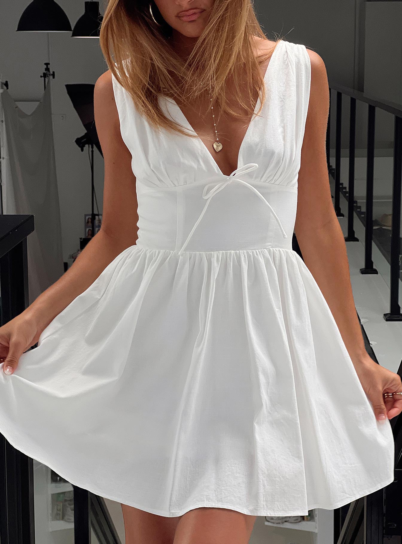Mattison Plunge Mini Dress White | Princess Polly Mattison Plunge Mini Dress White | Princess Polly