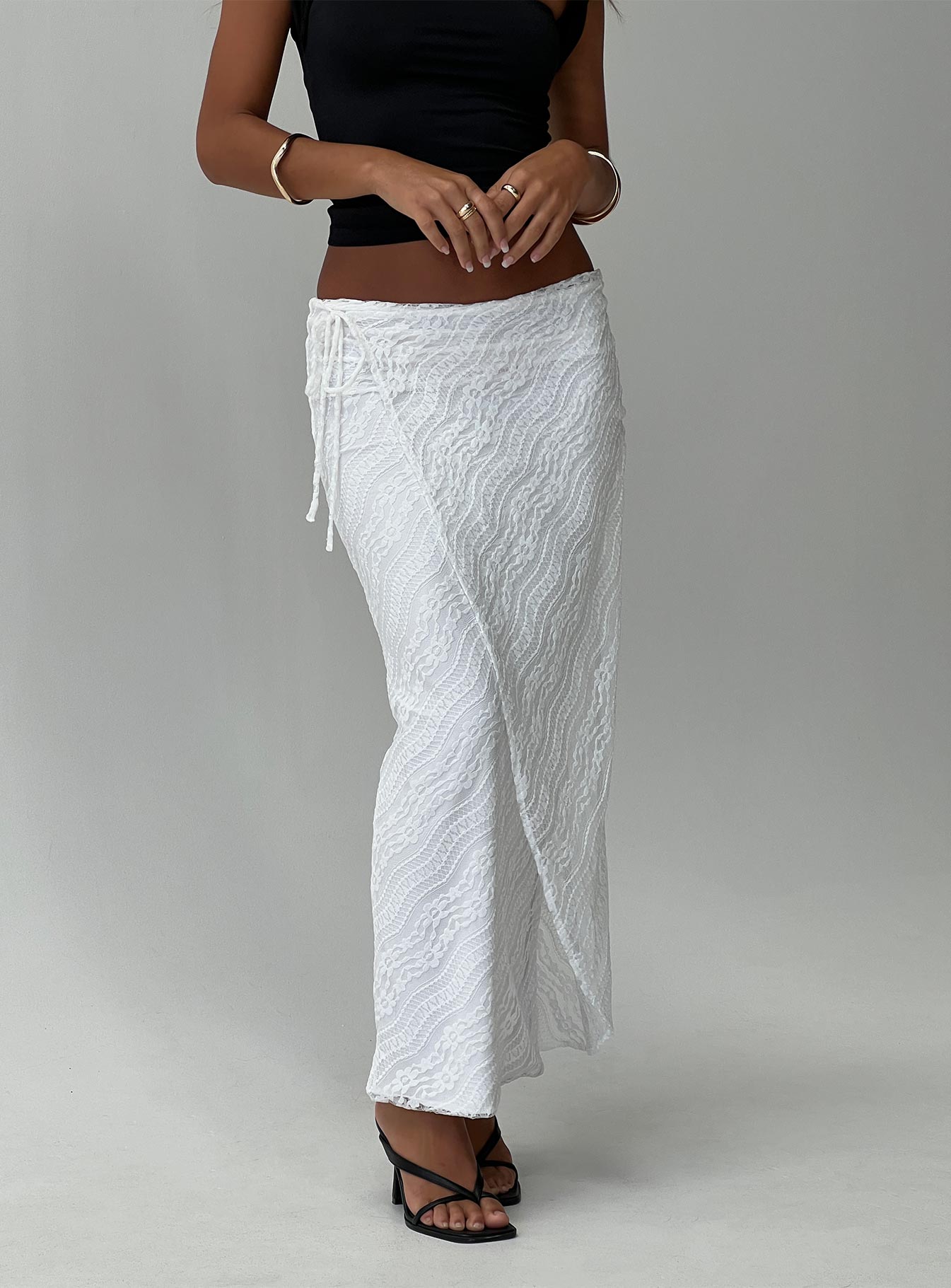 Ring her up lace wrap maxi skirt white