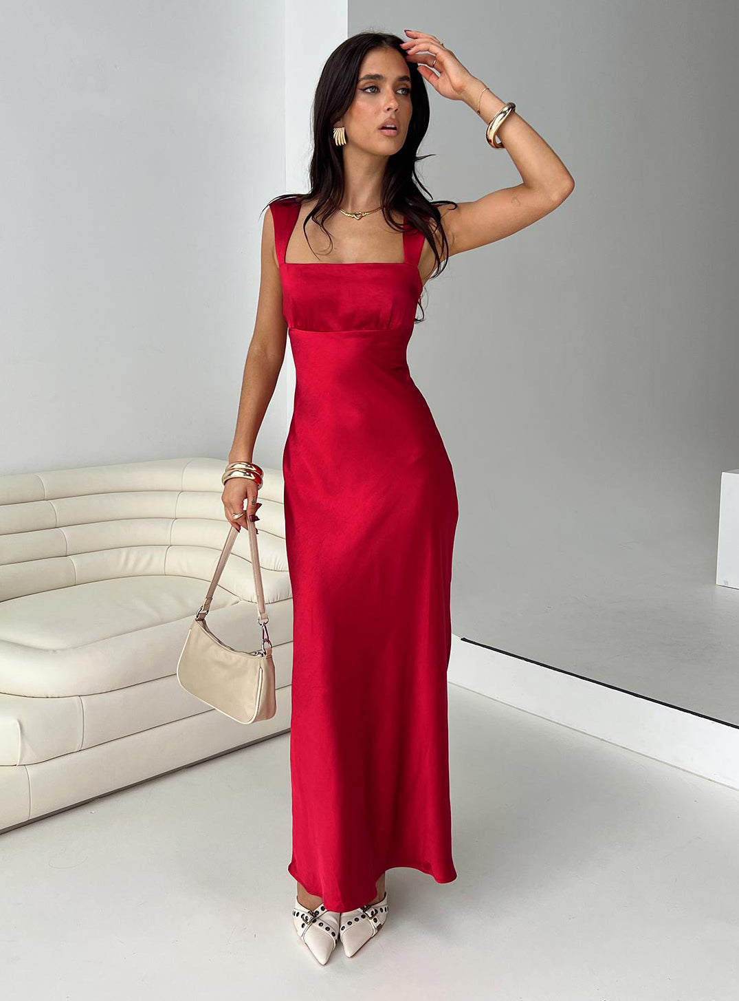 Radioactive bias cut maxi dress red