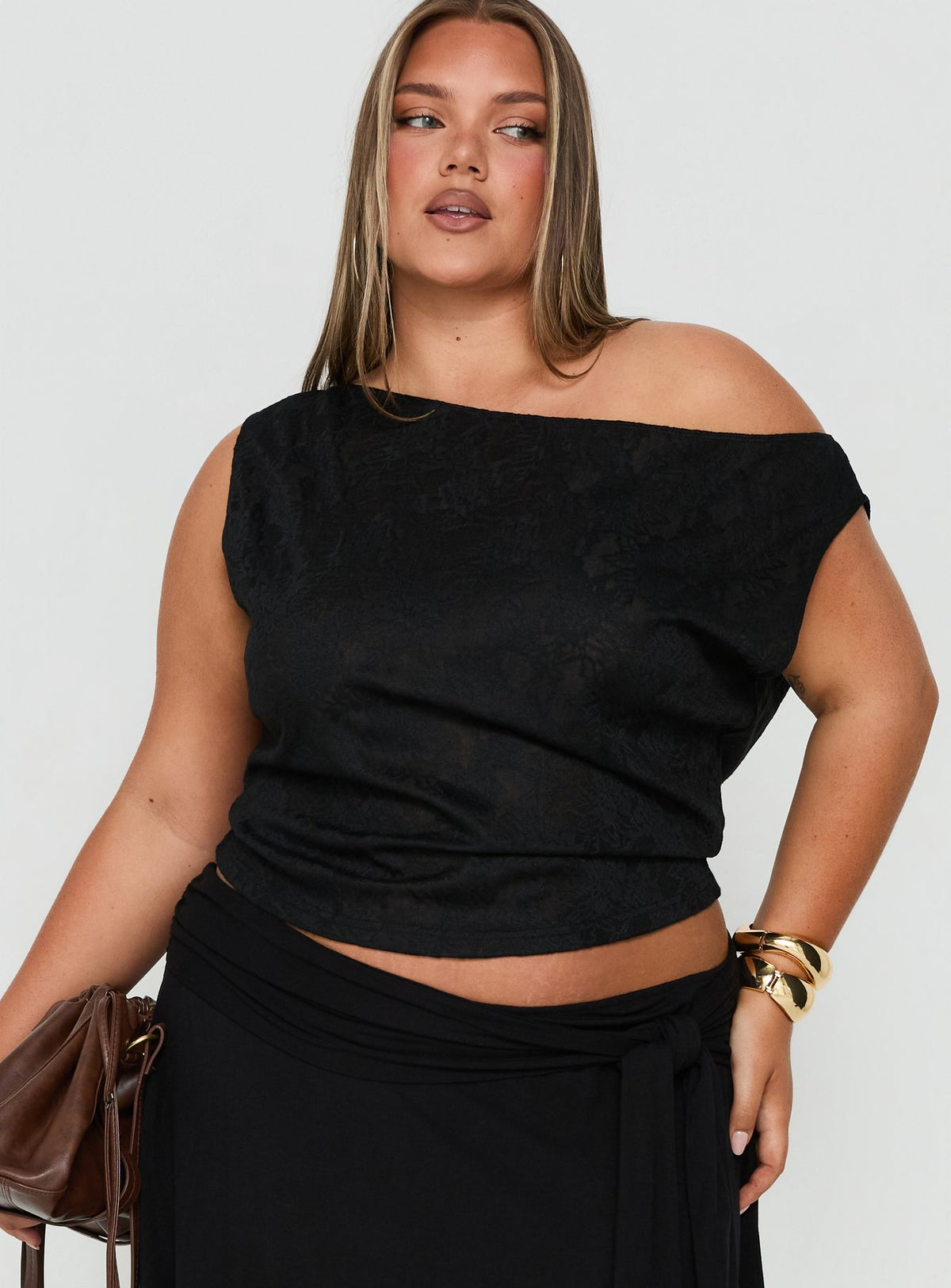 Orvielle Lace Off Shoulder Top Black Curve