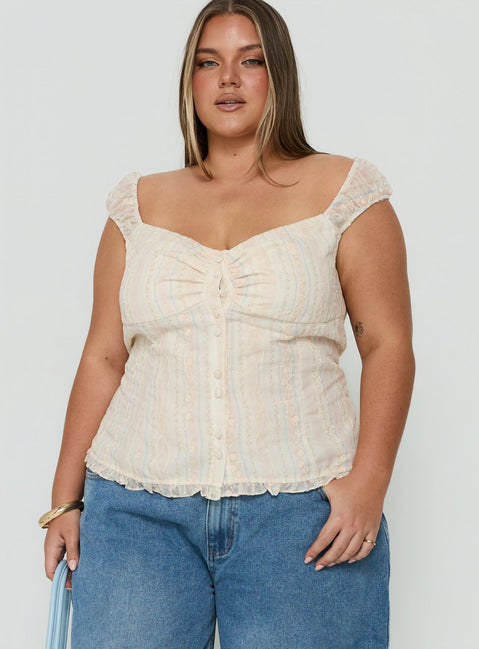 Trinitee Cap Sleeve Blouse Top Floral Curve