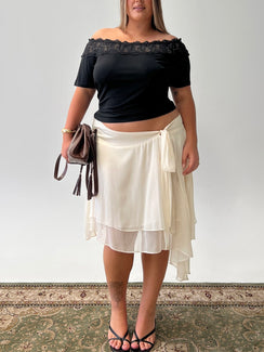 Ophella Tie Waist Chiffon Midi Skirt Cream Curve