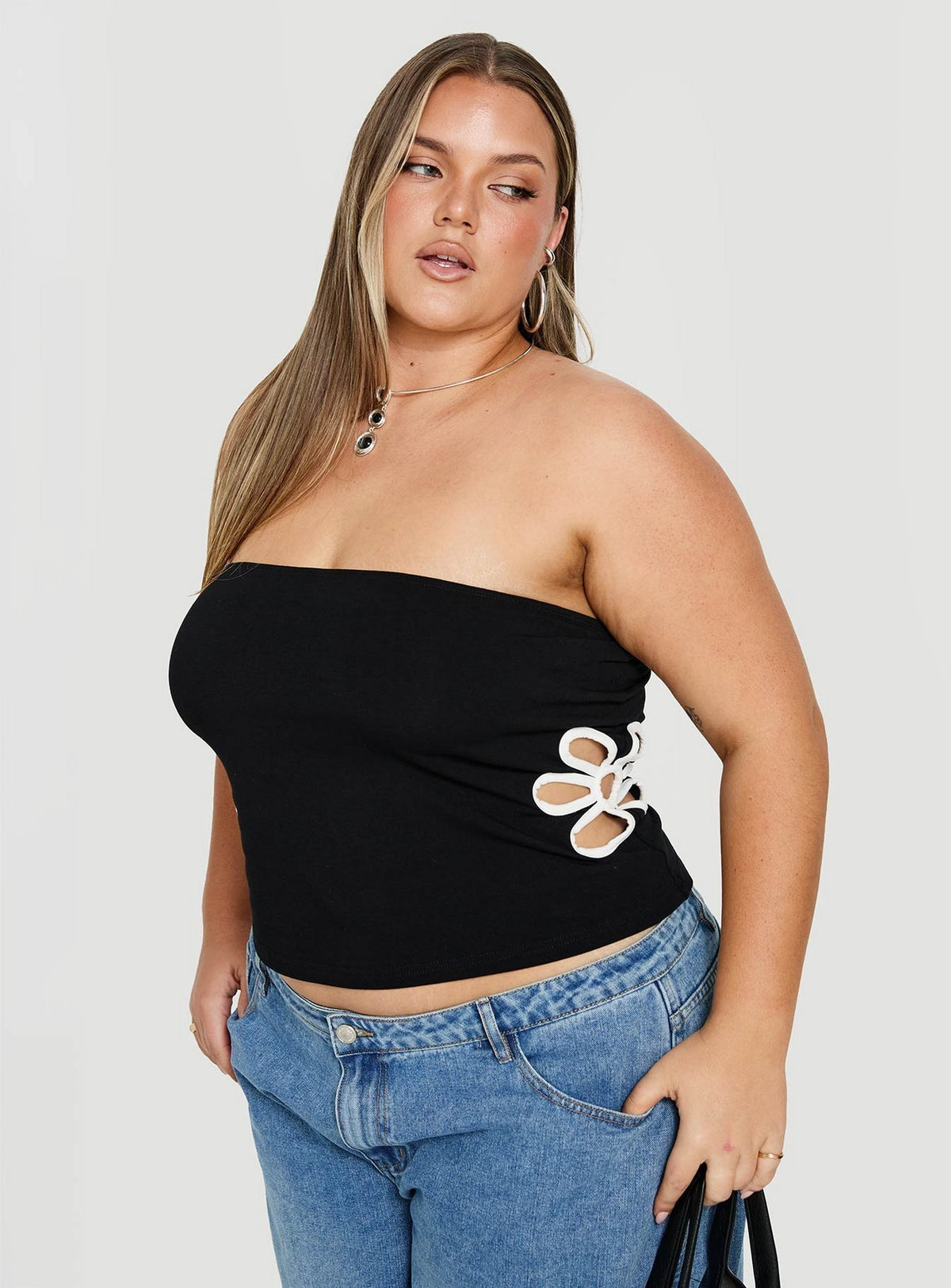 Currents Strapless Cut Out Detail Top Black Curve