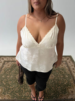 Had Me At Hello Lace Trim Floral Detail Top Cream Curve