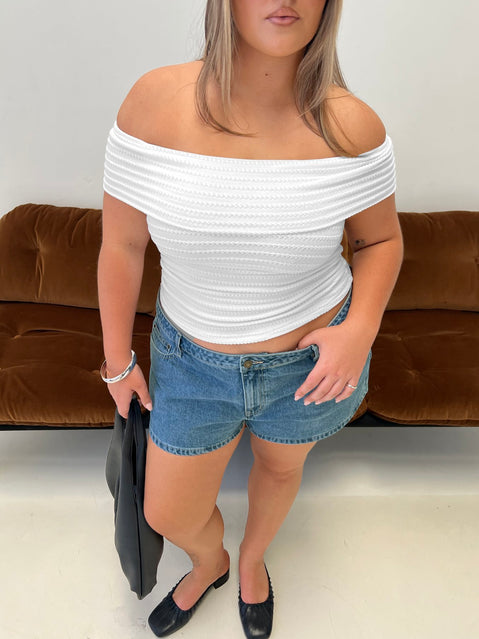 Ausha Off Shoulder Top White Stripe Curve