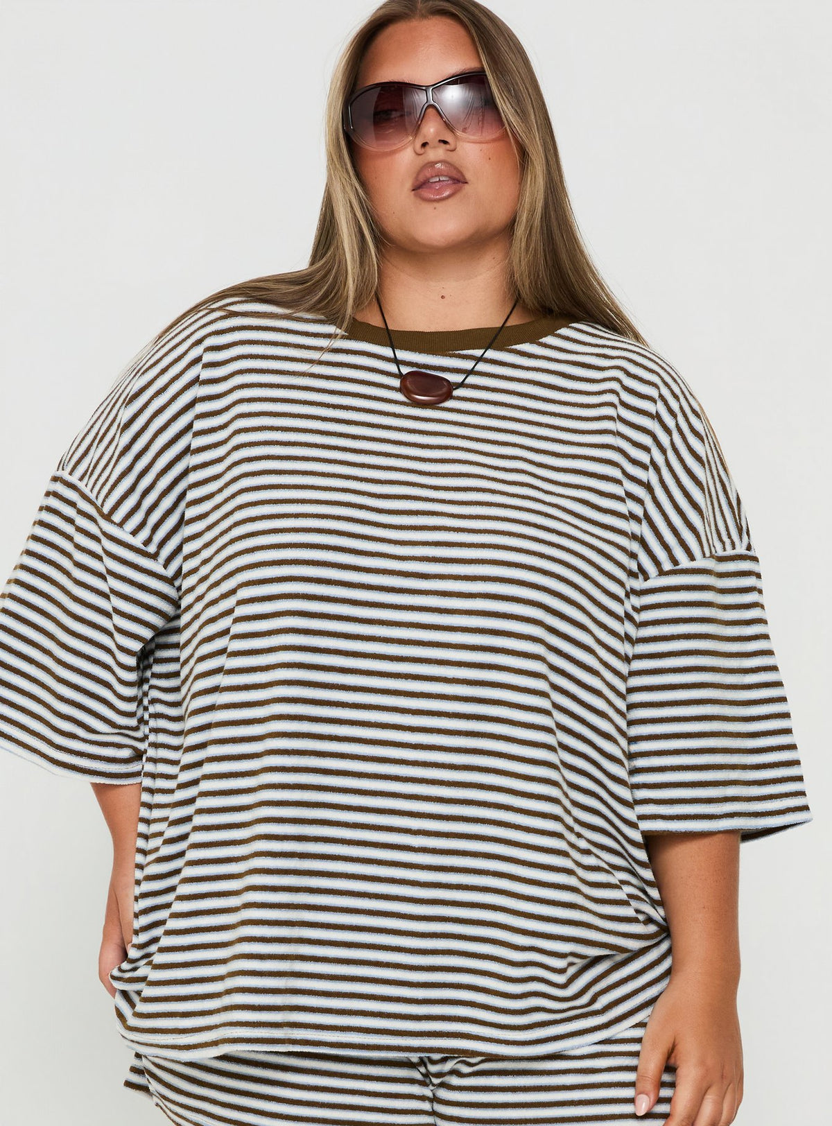Selvina Terry Towelling Oversized Tee Multi Stripe Curve
