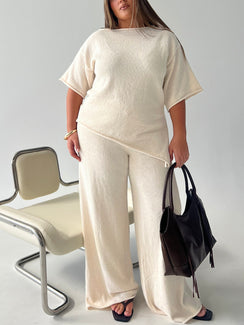 Calisse Knit Wide Leg Pants Beige Curve