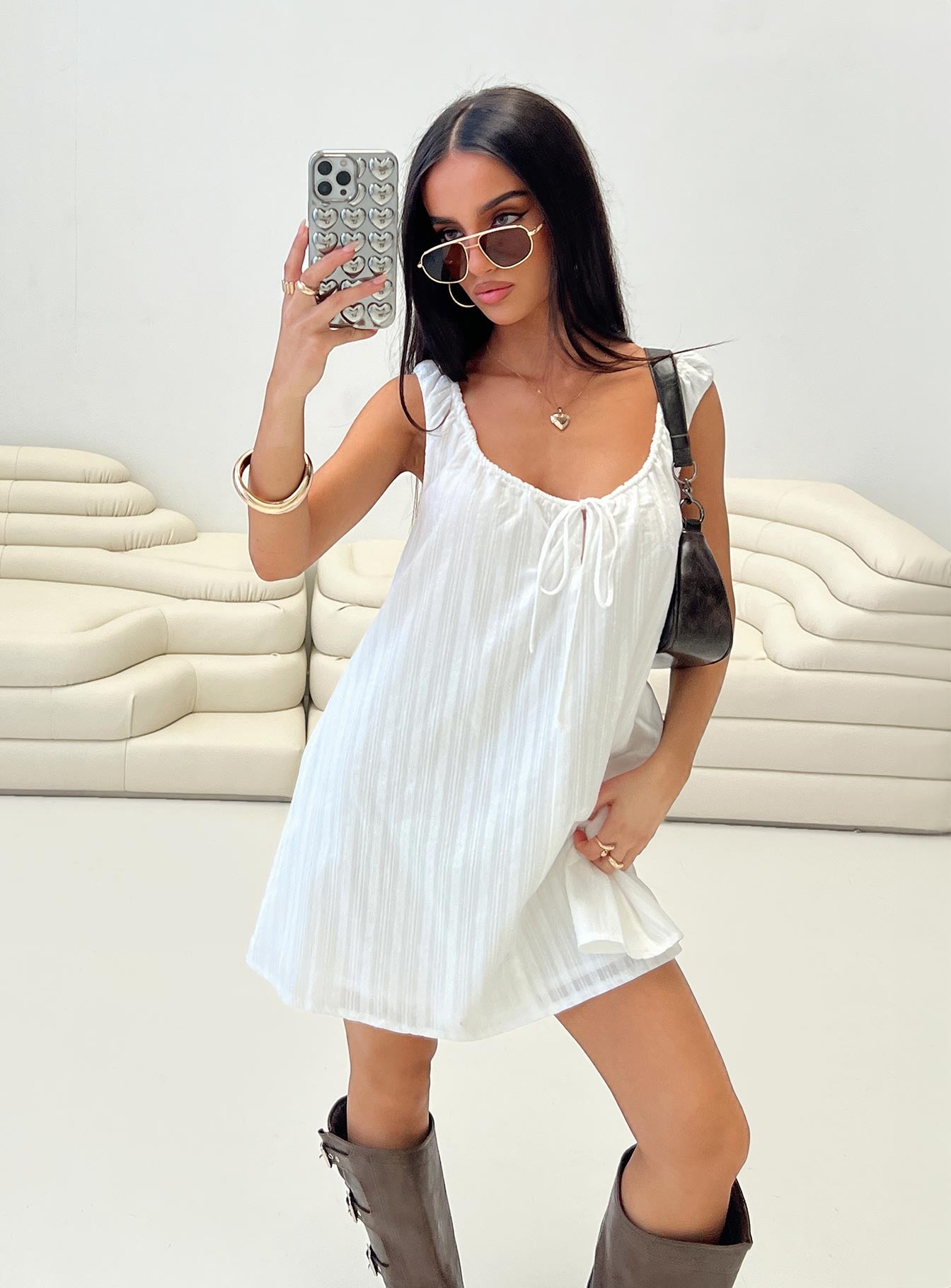 Papaya mini dress white