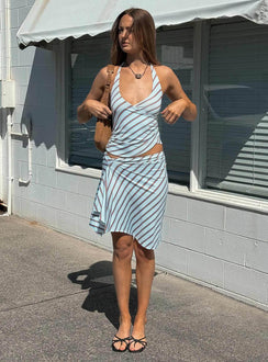   front view of model wearing Princess Polly Esmeray Midi Skirt Blue Stripe 
