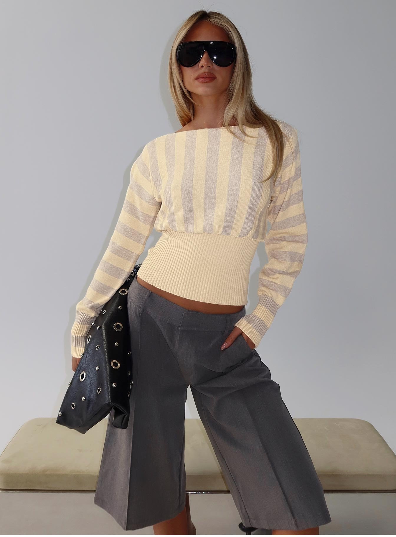 Finlea Cinched Long Sleeve Top Yellow Stripe