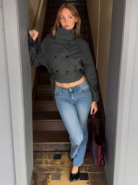 Blanc Cropped Trench Coat Olive