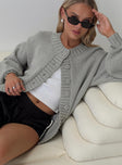 side view of model wearing Princess Polly Edern Cardigan Grey Long 