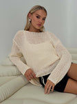 side view of model wearing Princess Polly Protea Knit Sweater Beige 