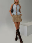   front view of model wearing Princess Polly Spheres Pleat Mini Skirt Beige Mini Skirts 