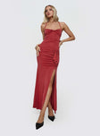 side view of model wearing Princess Polly Destinations Maxi Dress Red Plunger 