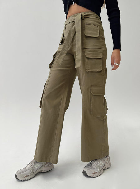 Khaki Cotton Cuffed Cargo Trousers  New Look