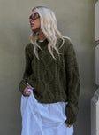 back view of model wearing Princess Polly Anaya Oversized Sweater Olive Long 