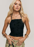 front view of model wearing Princess Polly Luccar Top Black Sleeveless straight 