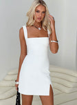 front view of model wearing Princess Polly Bombshell Mini Dress White Tall Square Neck 