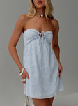 front view of model wearing Princess Polly Rosenberg Strapless Mini Dress Blue Sweetheart Neckline 