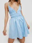 Mini dress Plunge neckline, lace-up back with tie fastening, pleated detail along bust, invisible zip at back