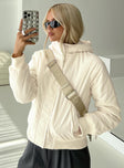 Cream Hooded jacket Bomber style, twin hip pockets, ribbed hem & cuffs, zip & button fastening