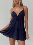 front view of model wearing Princess Polly Nicoletta Mini Dress Navy Plunger 